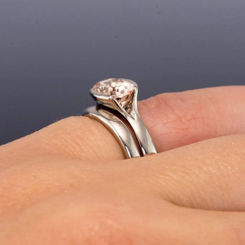 Oval Peach to Pink Morganite Fold Solitaire Engagement Ring