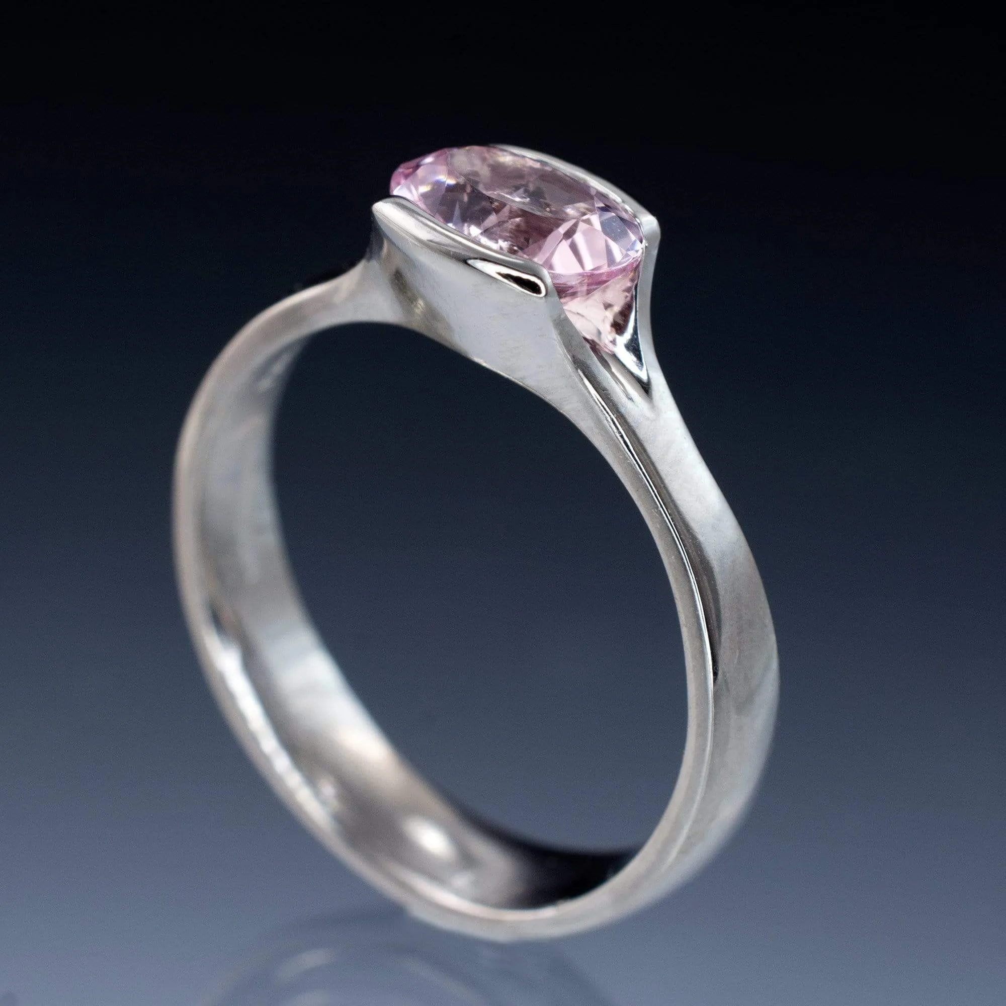 Oval Peach to Pink Morganite Fold Solitaire Engagement Ring