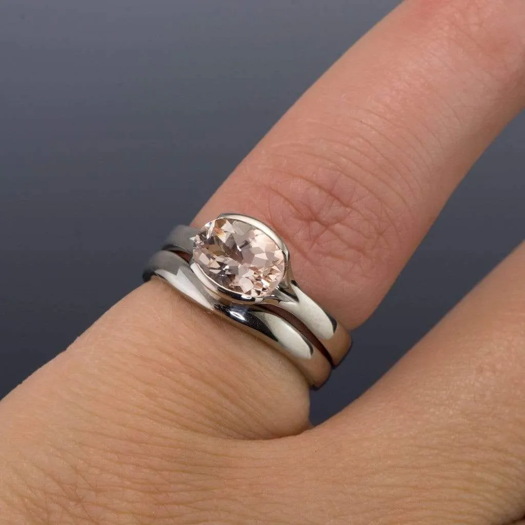 Oval Peach to Pink Morganite Fold Solitaire Engagement Ring