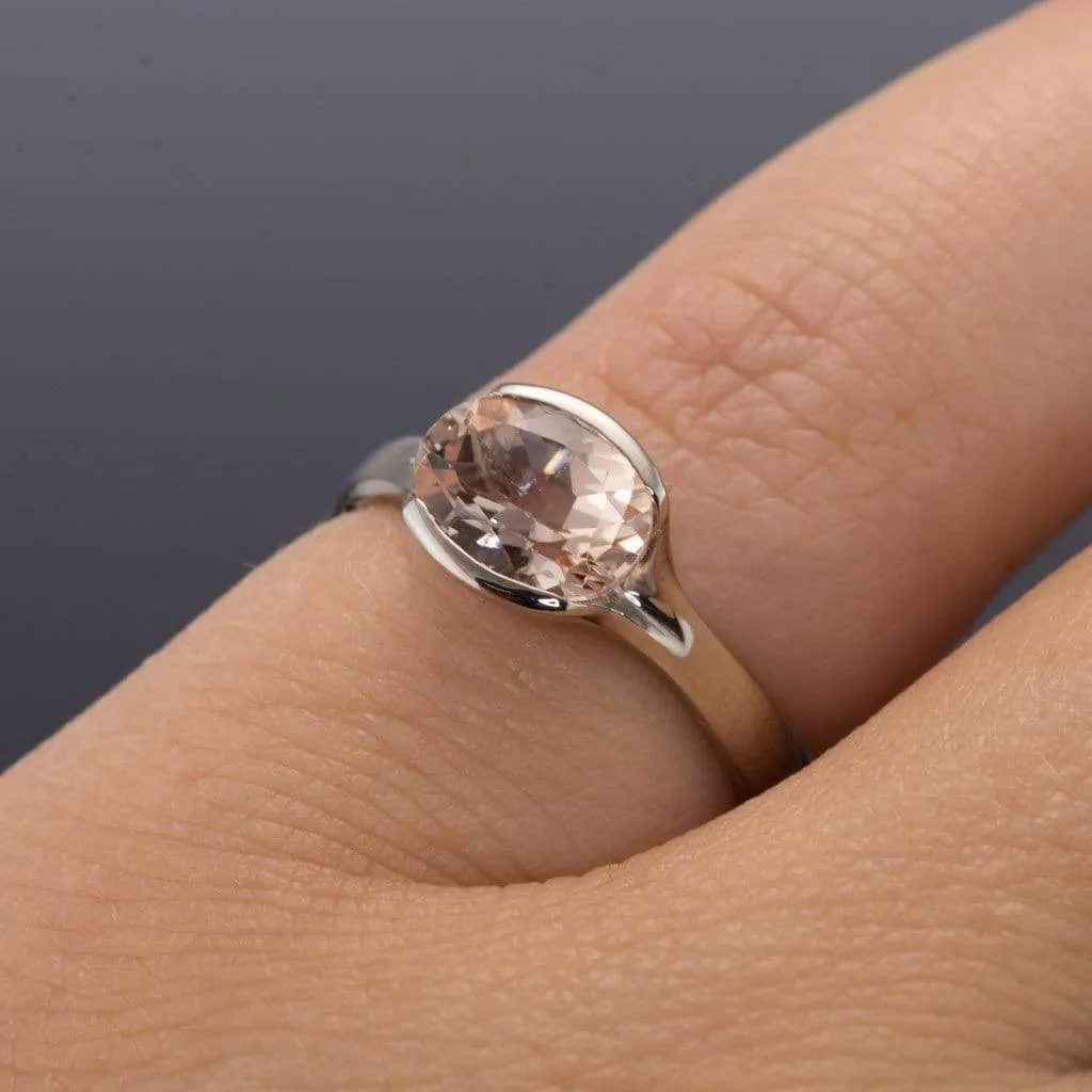 Oval Peach to Pink Morganite Fold Solitaire Engagement Ring