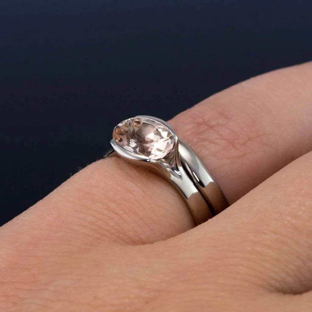 Oval Peach to Pink Morganite Fold Solitaire Engagement Ring