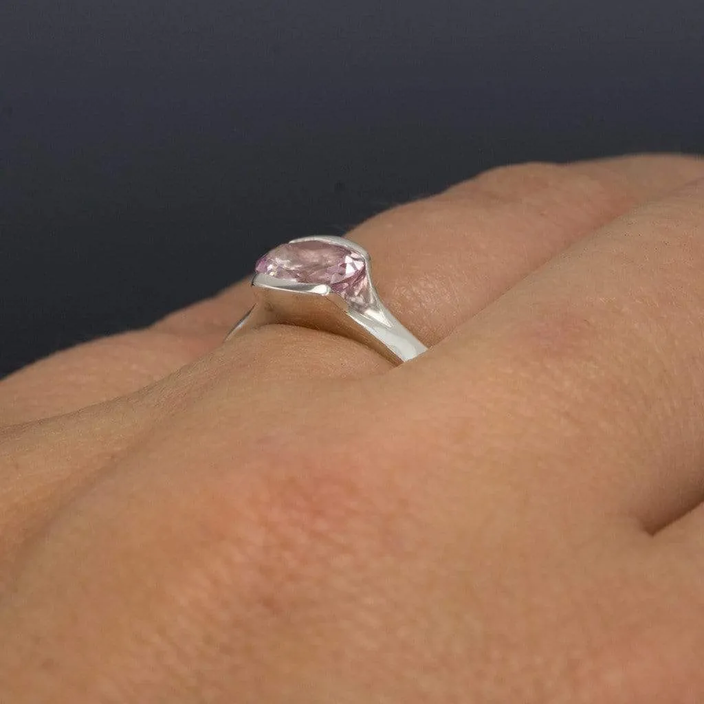 Oval Peach to Pink Morganite Fold Solitaire Engagement Ring