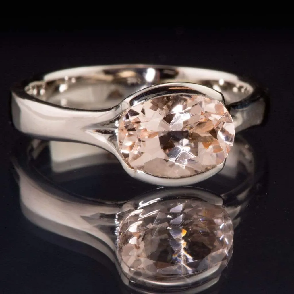 Oval Peach to Pink Morganite Fold Solitaire Engagement Ring