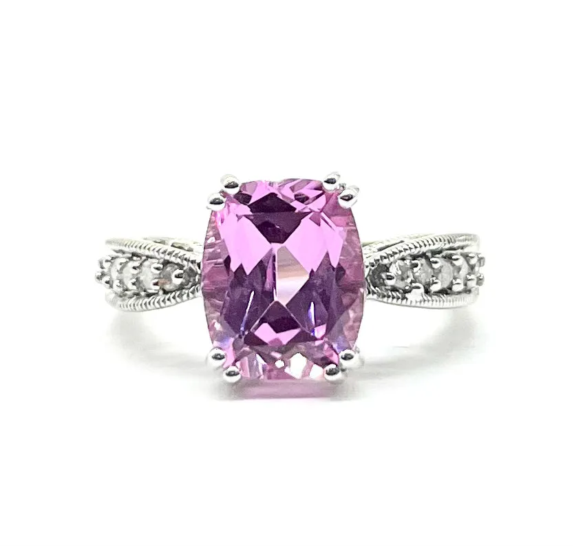 Pink Stone and Diamond Ring