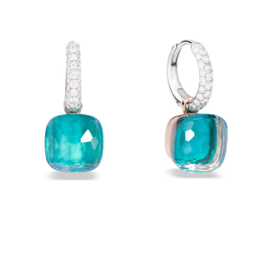 Pomellato - Nudo Classic - Earrings with Blue Topaz on White Agate and Diamonds, 18k White and Rose Gold