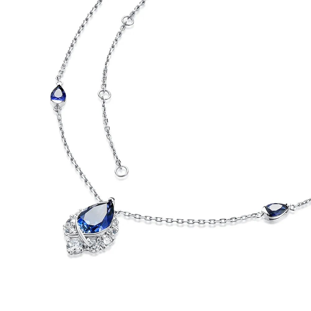 "ENDLESS BLUE" 5.41 Ctw. Pear Shaped Sapphire Necklace