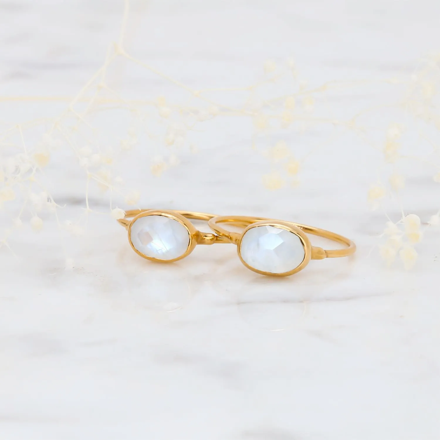 Rainbow Moonstone Ring in Rosecut