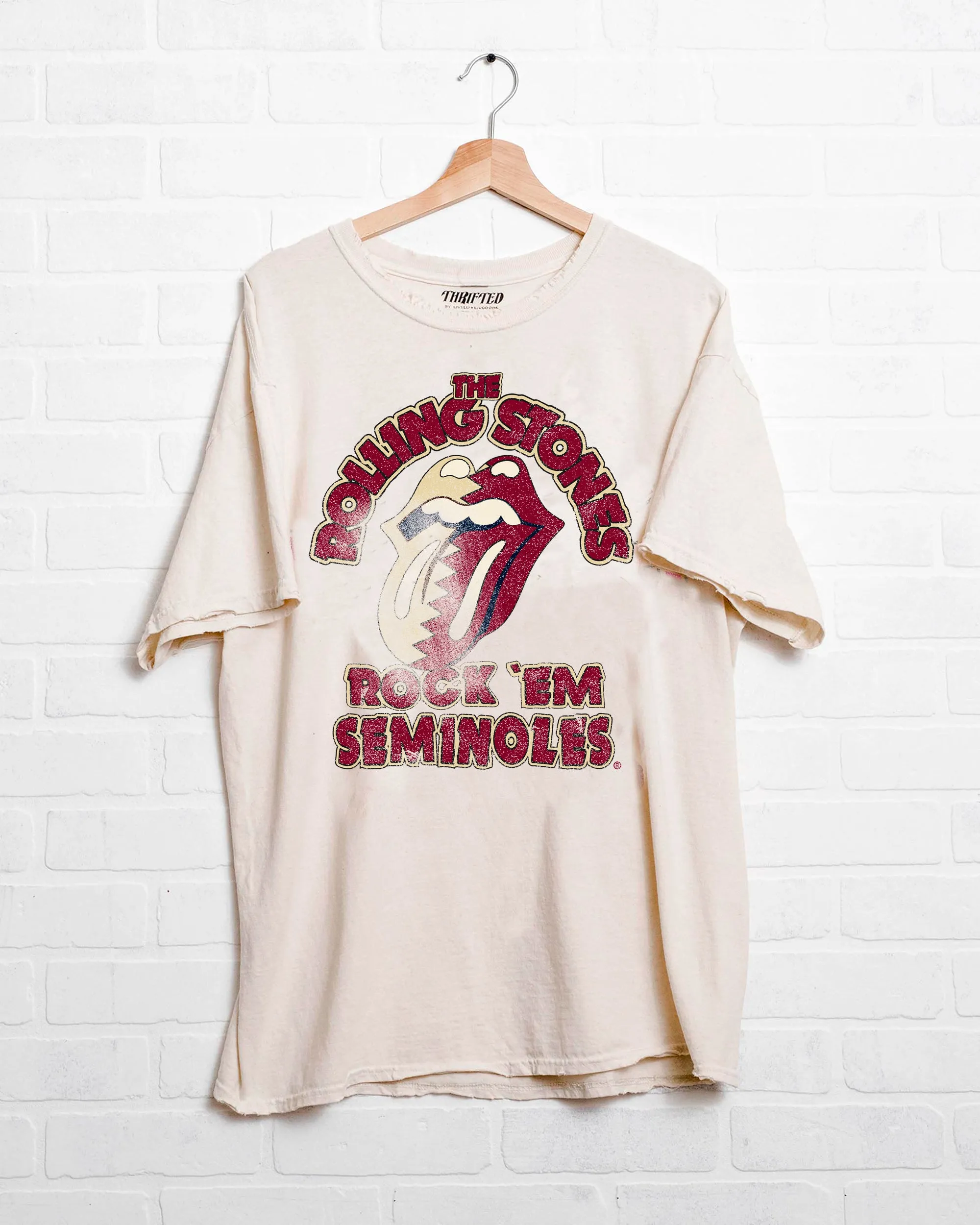 Rolling Stones Rock 'Em FSU Seminoles Off White Thrifted Tee