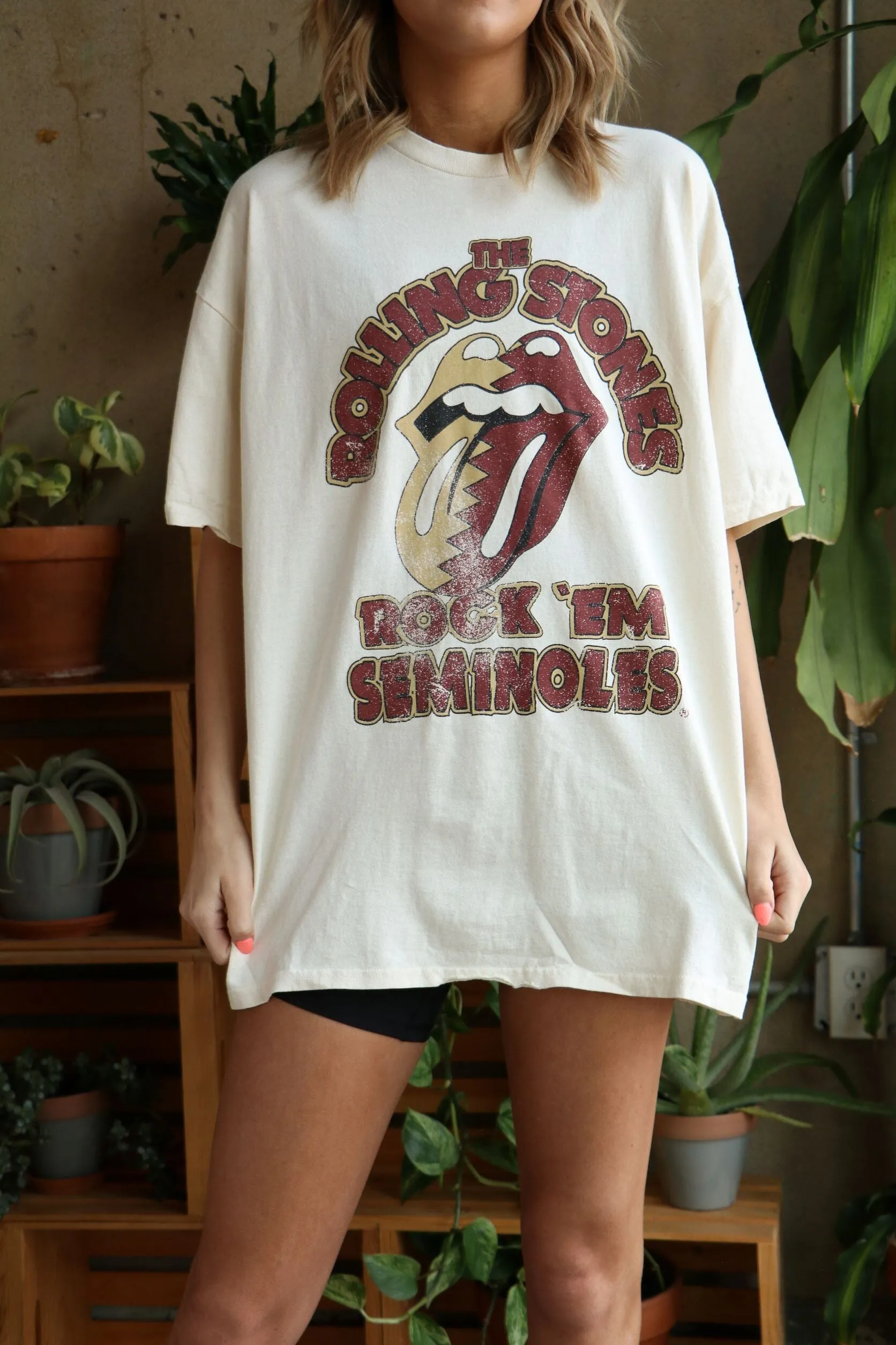 Rolling Stones Rock 'Em FSU Seminoles Off White Thrifted Tee