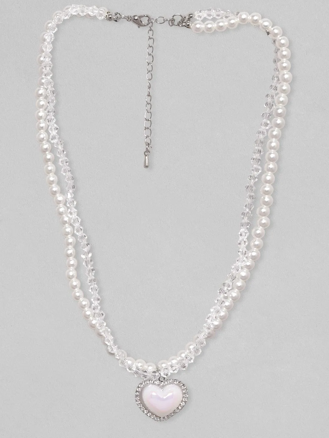 Rubans Voguish Rhodium-Plated Crystal Studded Layered Necklace