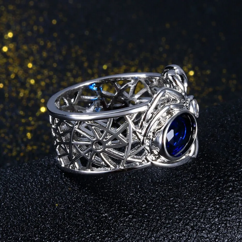 Sapphire Spider Punk Silver Ring