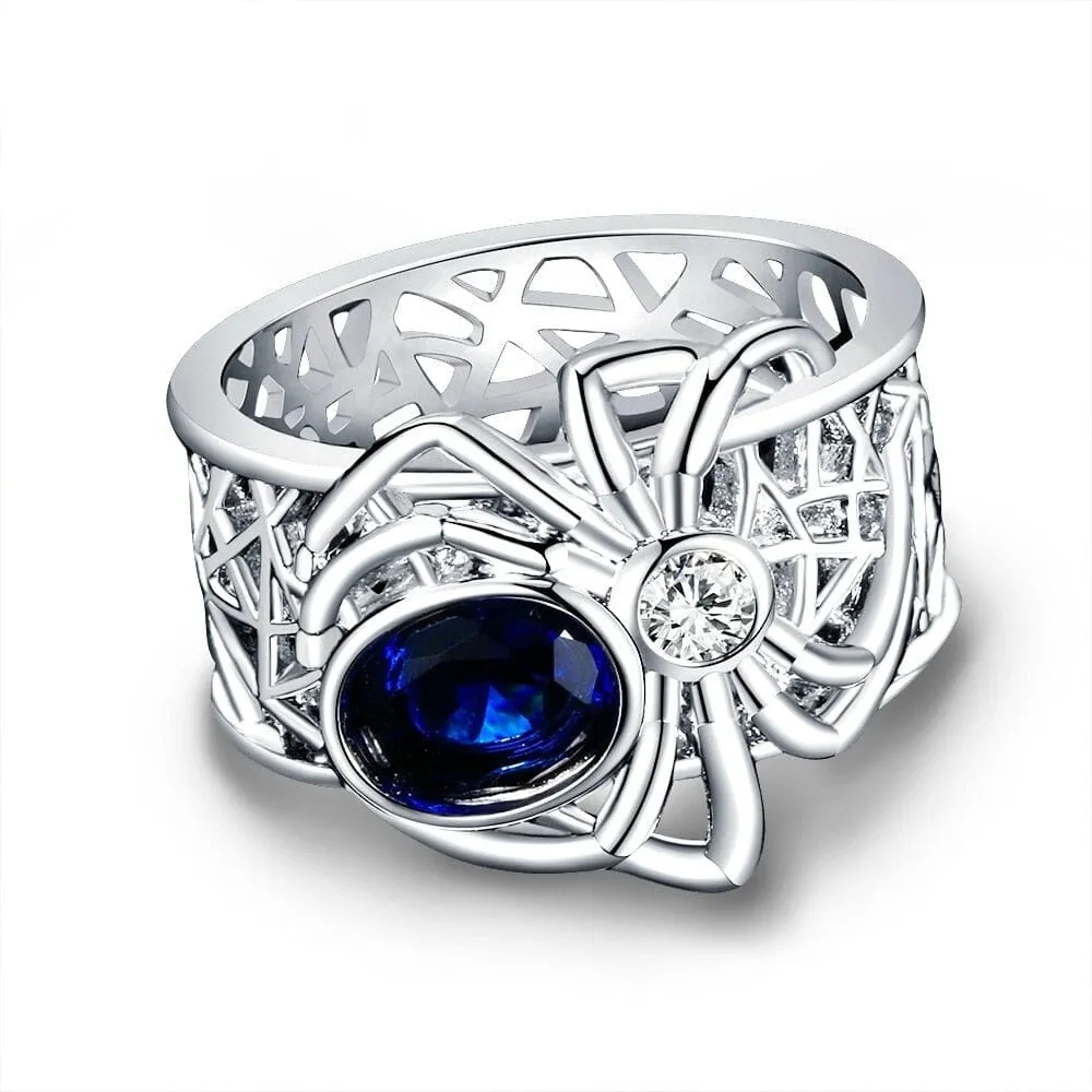 Sapphire Spider Punk Silver Ring