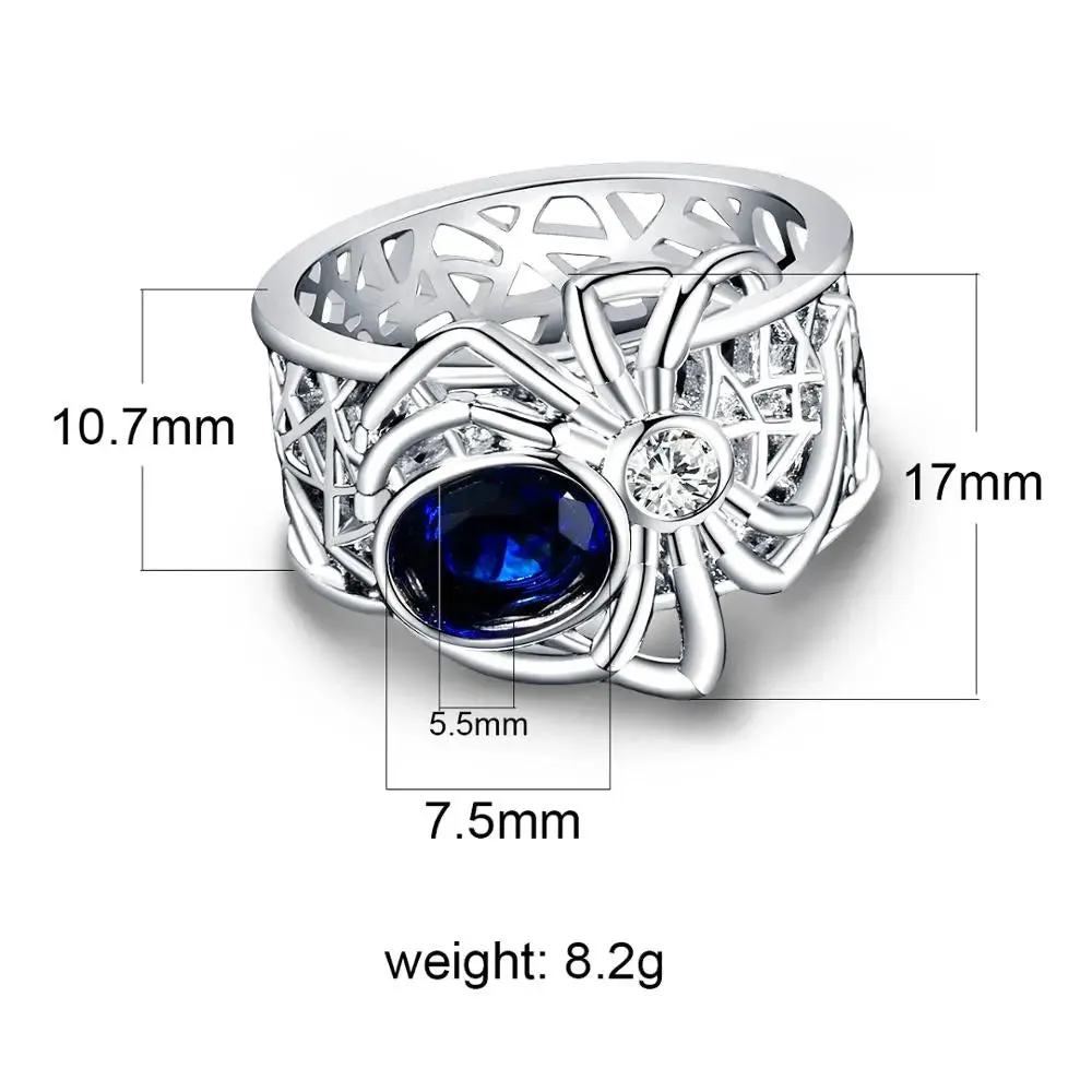 Sapphire Spider Punk Silver Ring