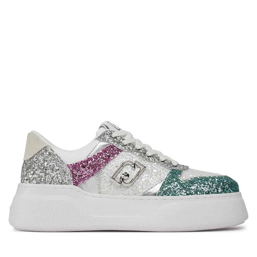 Scarpe Donna LIU JO Sneakers Tami 02 con Glitter All Over Silver e Light Blue