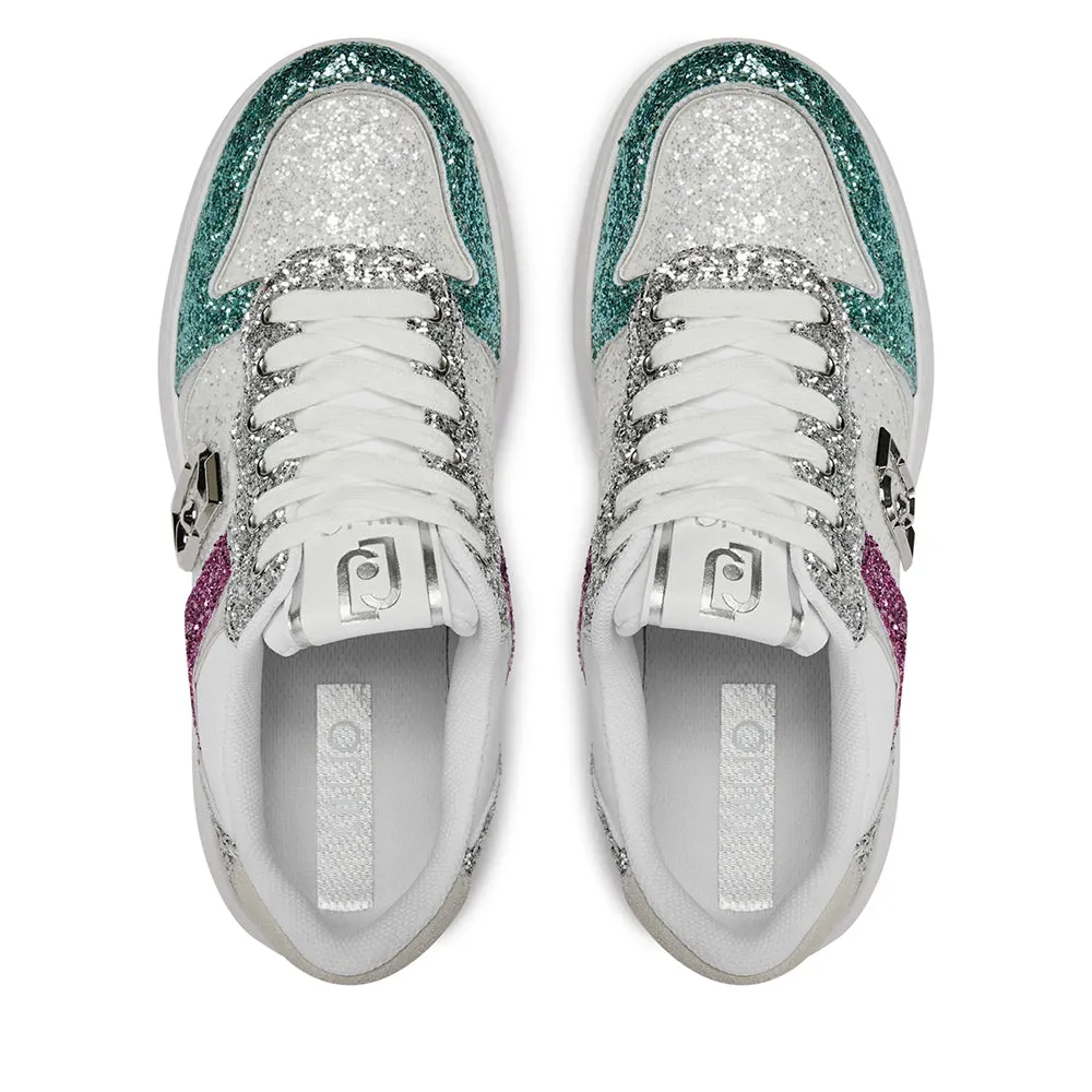 Scarpe Donna LIU JO Sneakers Tami 02 con Glitter All Over Silver e Light Blue