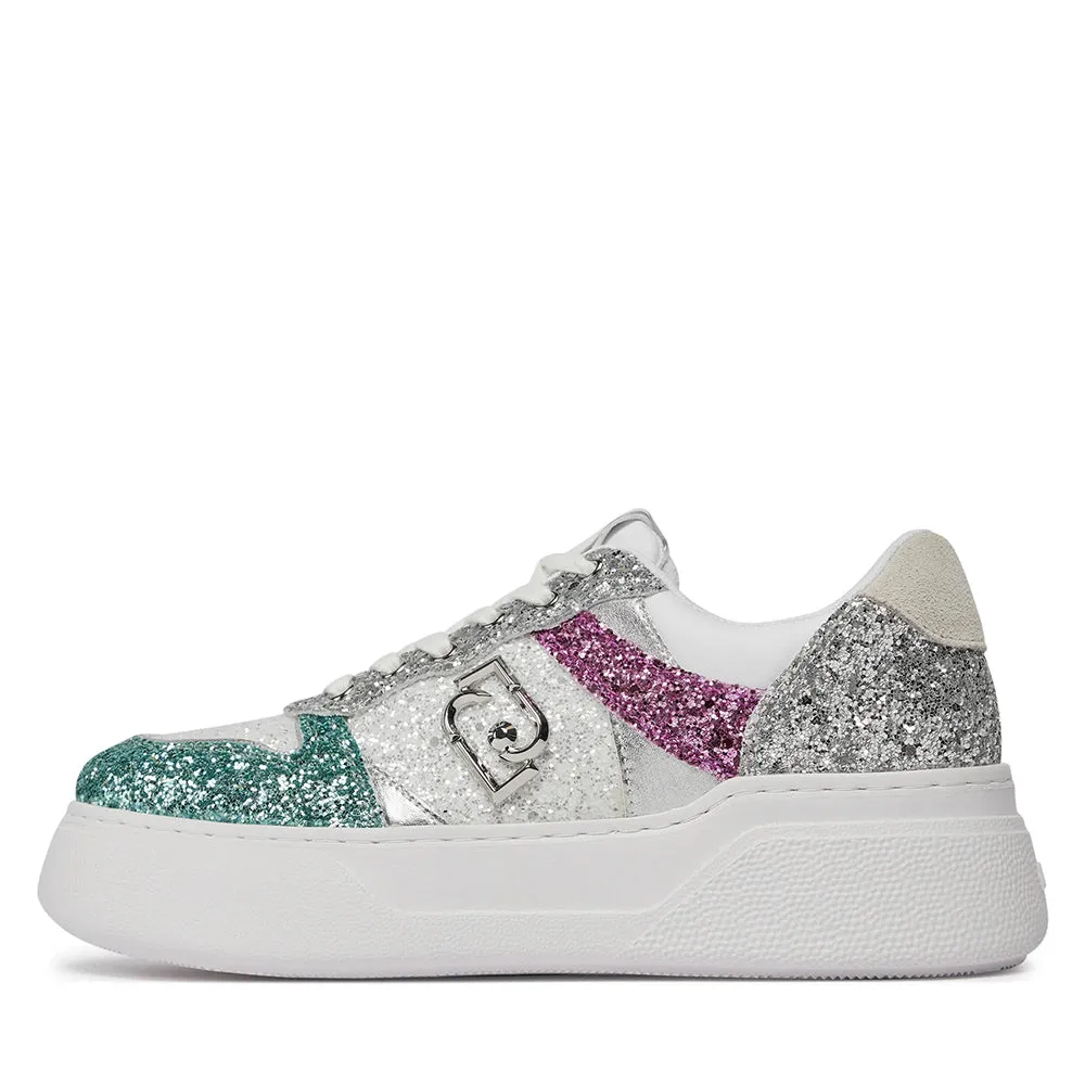 Scarpe Donna LIU JO Sneakers Tami 02 con Glitter All Over Silver e Light Blue