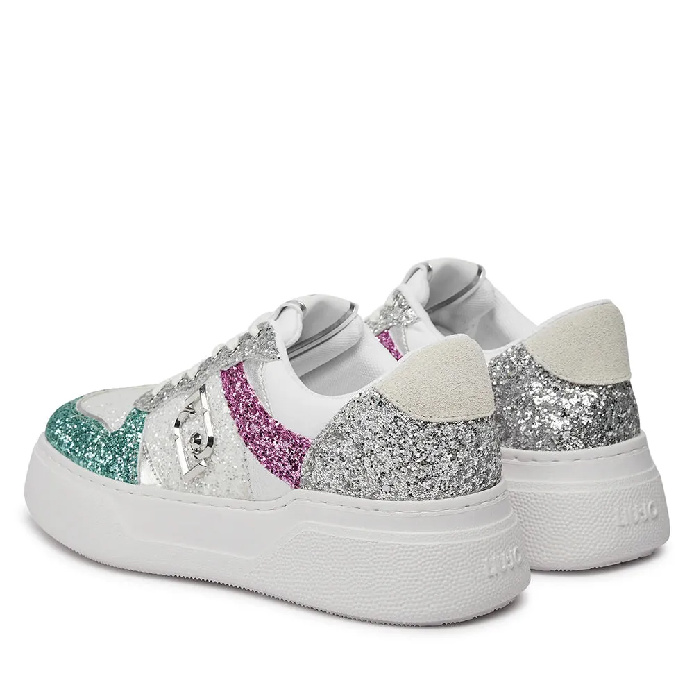 Scarpe Donna LIU JO Sneakers Tami 02 con Glitter All Over Silver e Light Blue