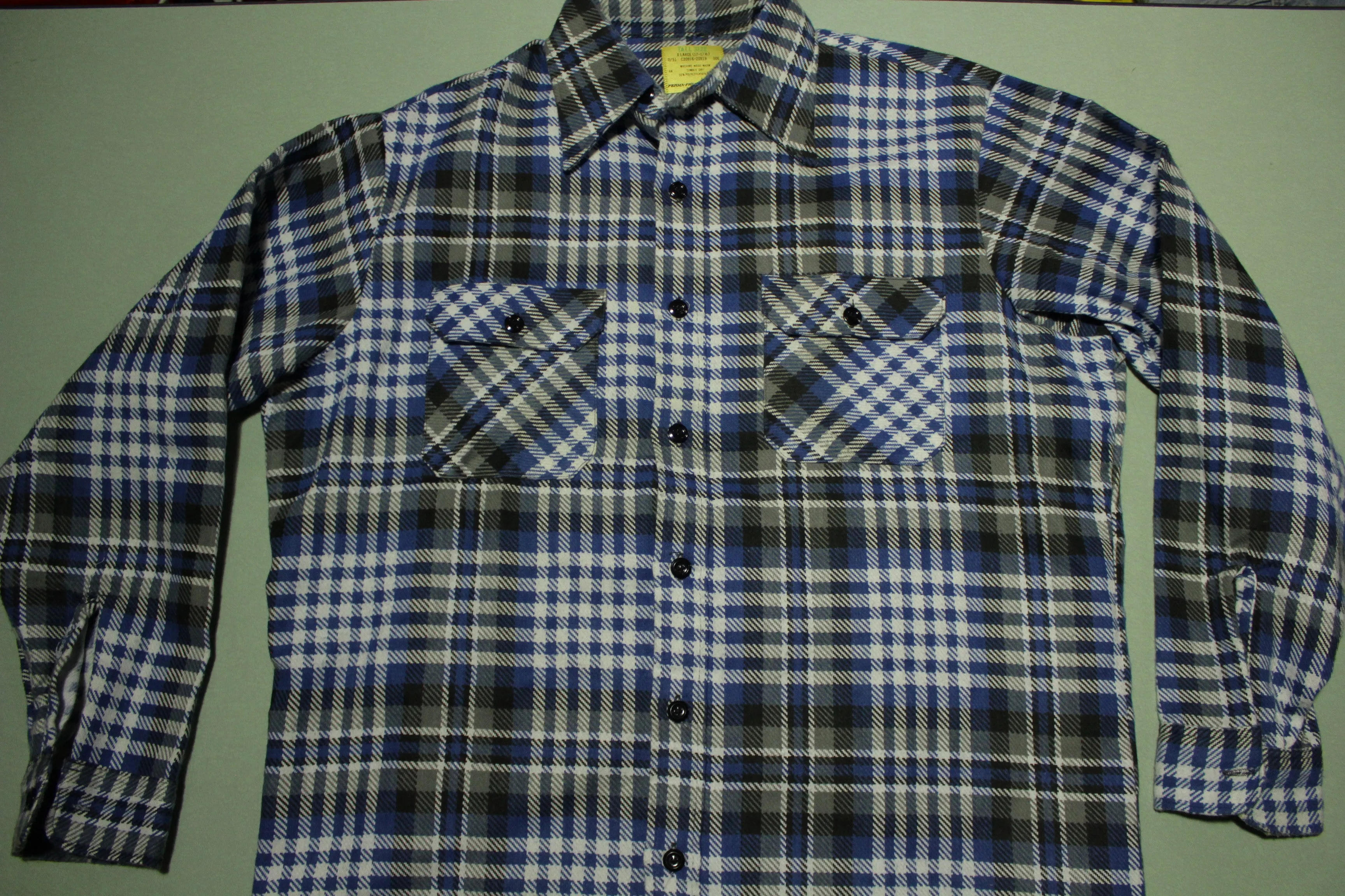 Sears Perma Prest Vintage 70's Plaid Heavy Flannel Western Shirt