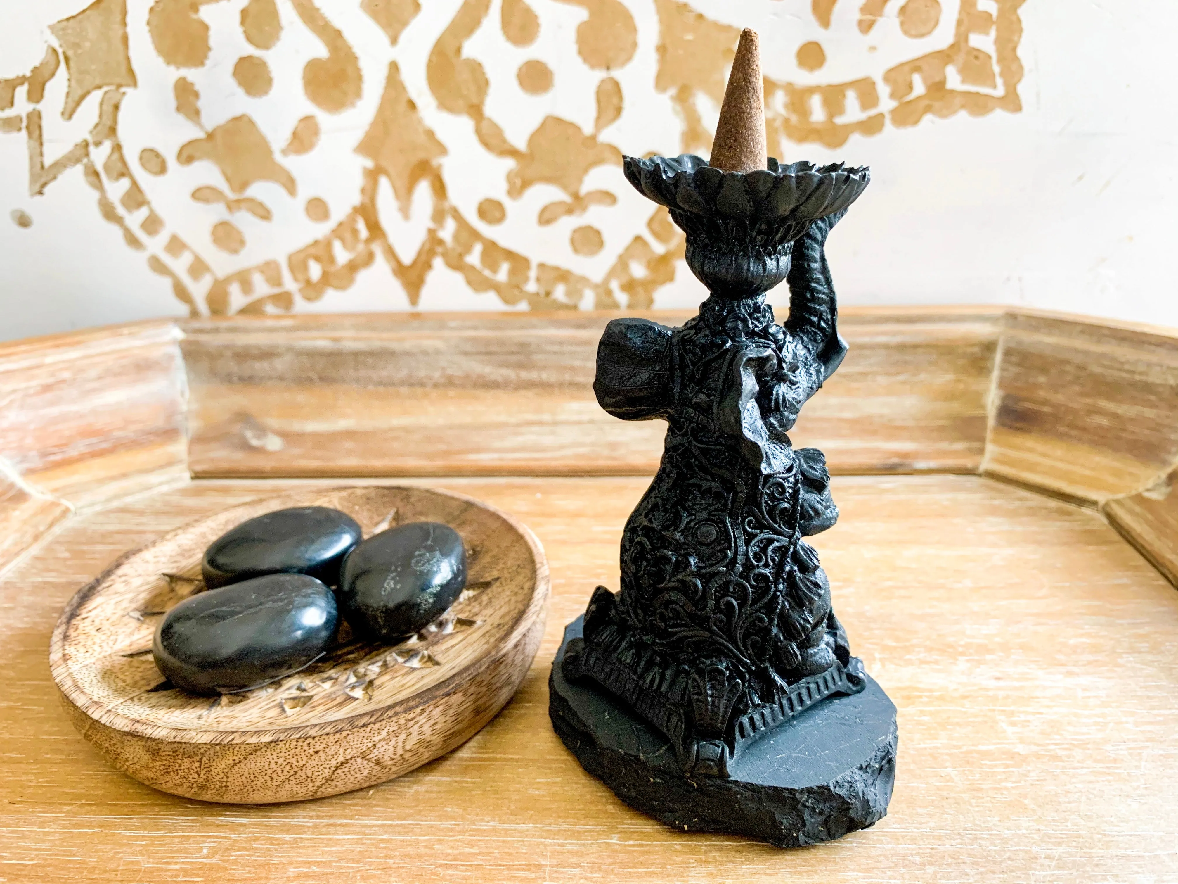 Shungite Elephant || Incense & Sphere Holder