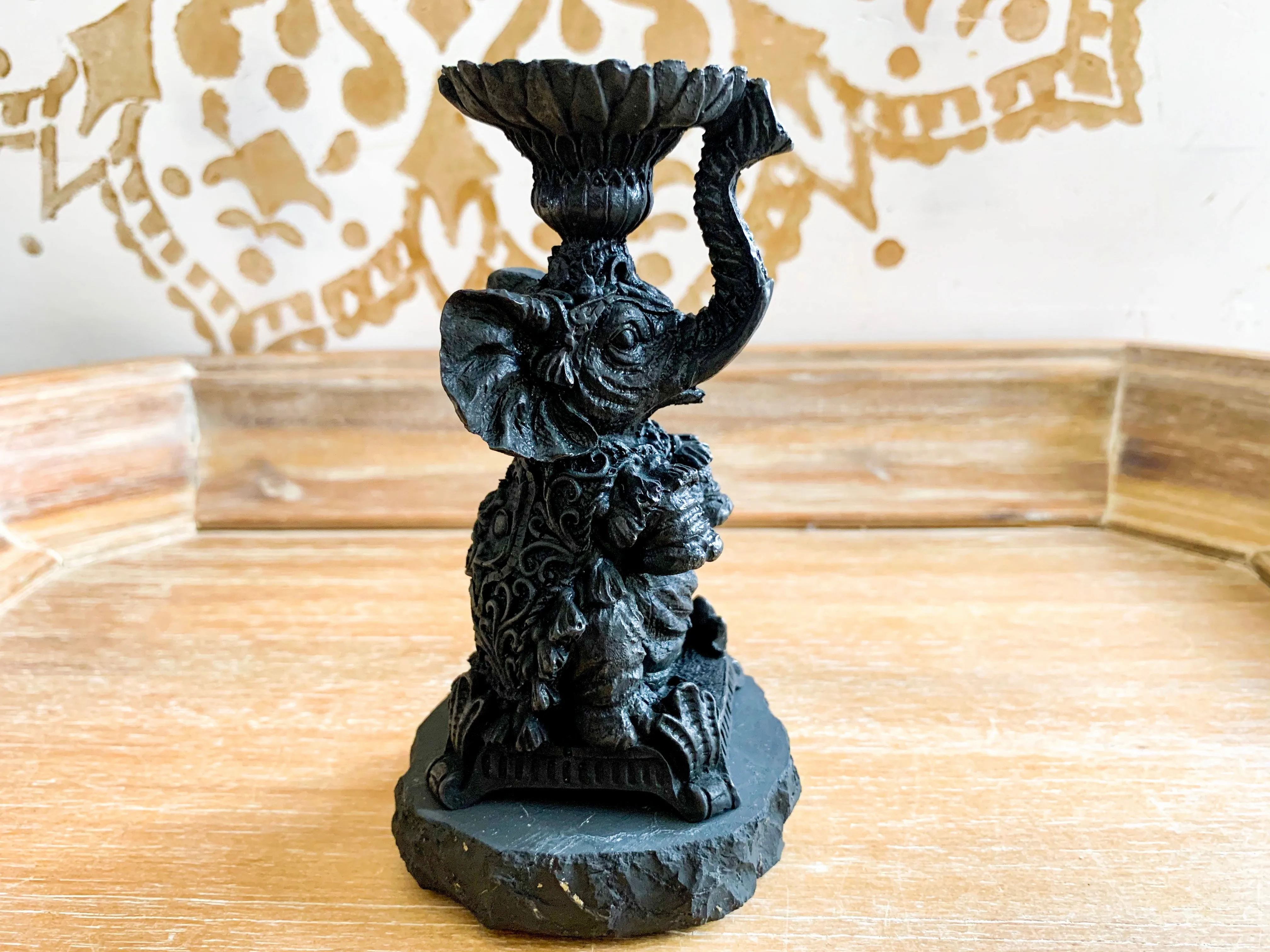 Shungite Elephant || Incense & Sphere Holder