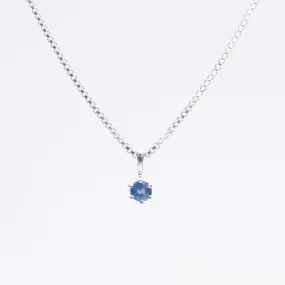 Silver Round Claw Set Blue Sapphire Necklace