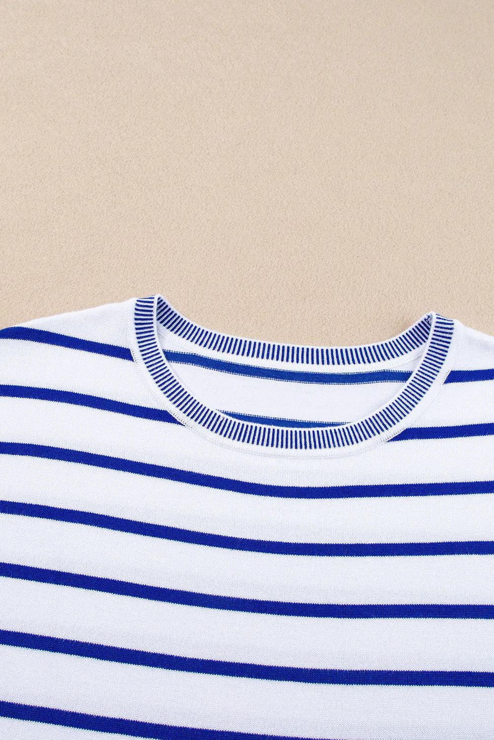 Sky Blue Stripe Knitted Bat Sleeve T Shirt