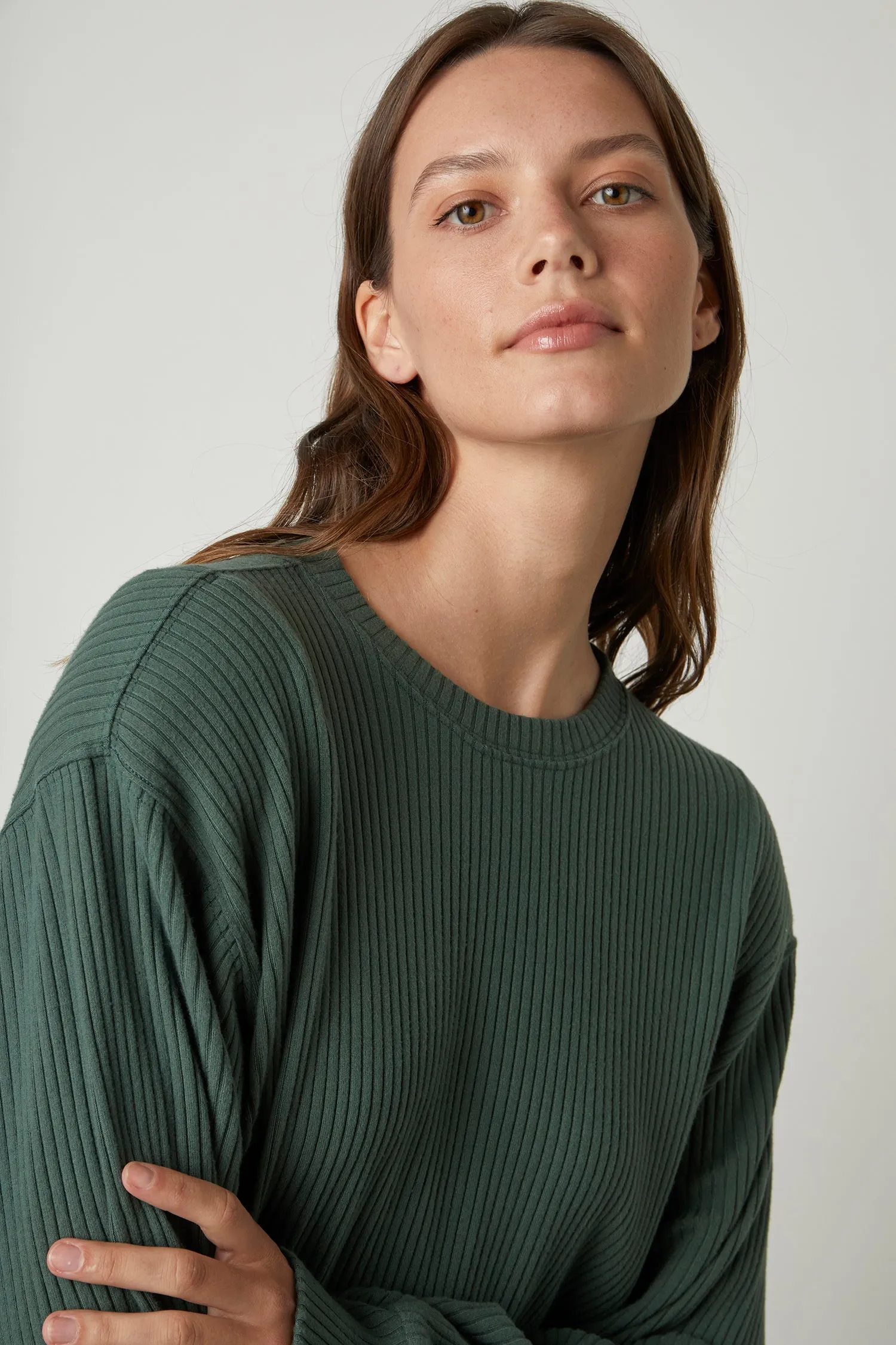 Velvet Women's Lux Rib Round Neck Sweater - CYPRESS