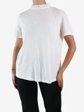 White ruffle neck short-sleeve top - size UK 8