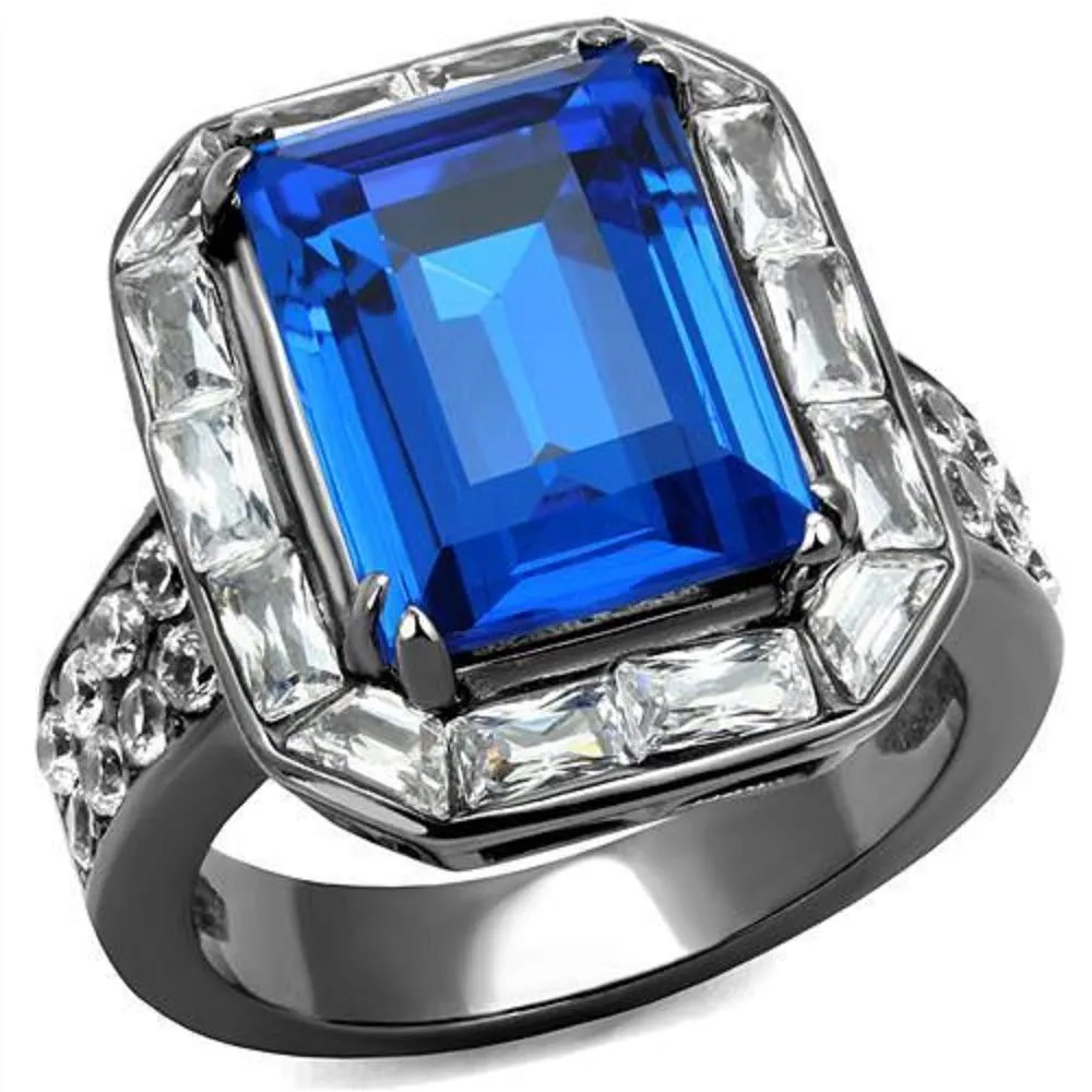 WildKlass Stainless Steel Ring IP Light Black (IP Gun) Women Top Grade Crystal Capri Blue