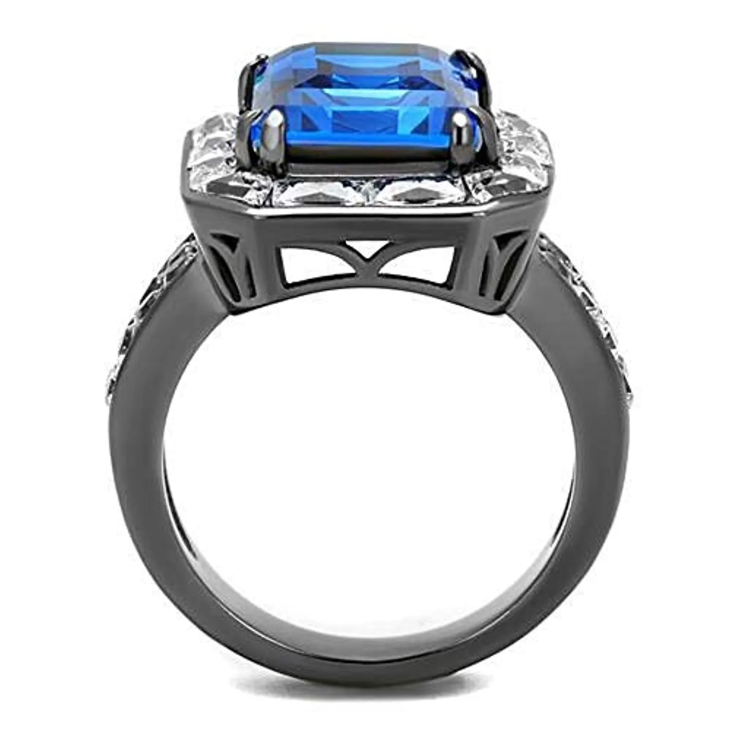 WildKlass Stainless Steel Ring IP Light Black (IP Gun) Women Top Grade Crystal Capri Blue