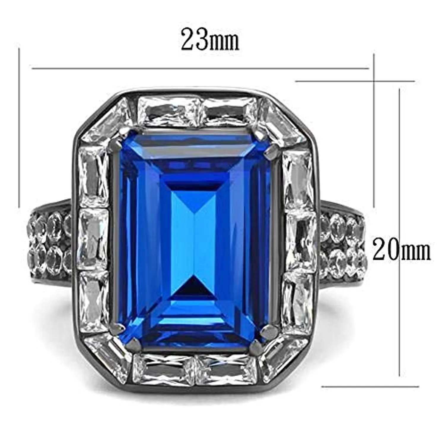 WildKlass Stainless Steel Ring IP Light Black (IP Gun) Women Top Grade Crystal Capri Blue