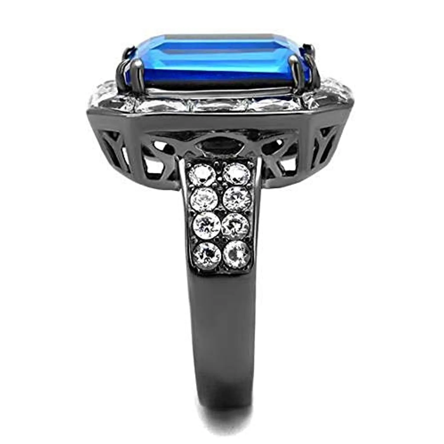 WildKlass Stainless Steel Ring IP Light Black (IP Gun) Women Top Grade Crystal Capri Blue